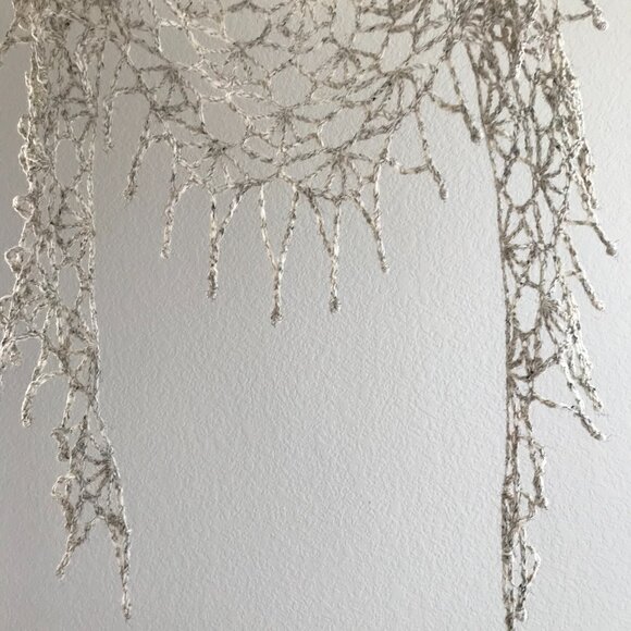 NEW Handmade, 100% Natual Wool Birch Tweed, Allure Wavy V Scarf, 102"L & 22"D - Picture 11 of 14